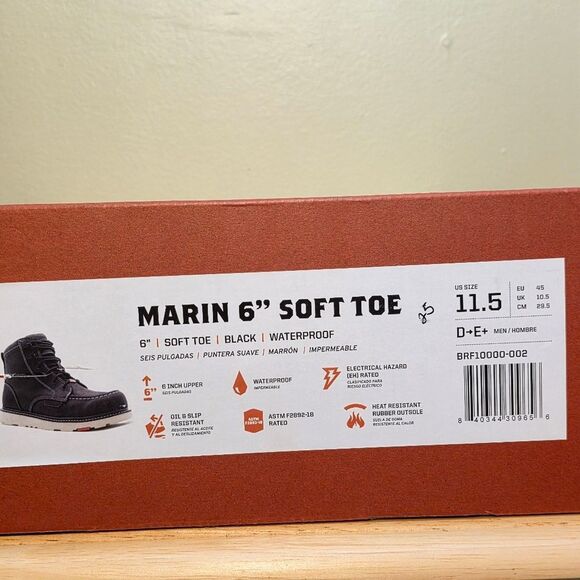 Brunt The Marin Waterproof Soft Moc Toe 6" Work Boots Black Men's Size 11.5 - Picture 8 of 8